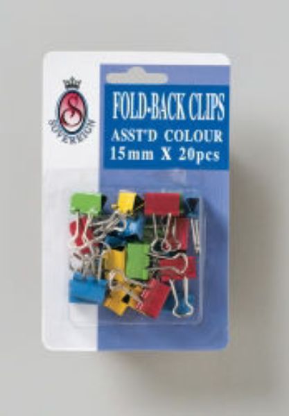 Picture of FOLDBACK CLIPS STAT 15MM ASST COLS PK20