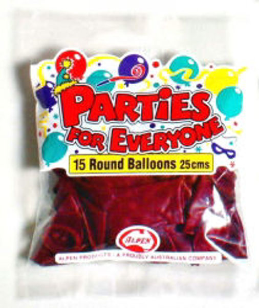 Picture of BALLOONS ALPEN 25CM MAROON 15'S